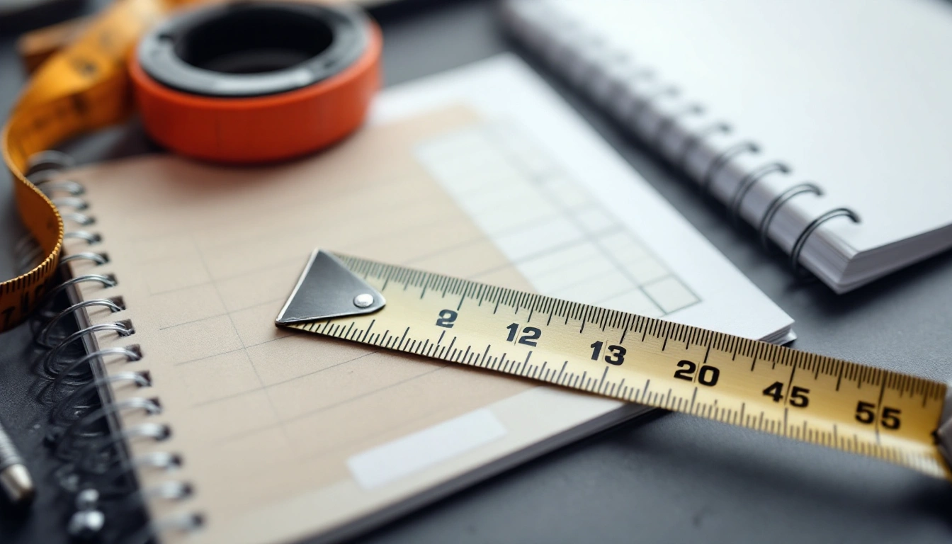 Measuring tape and finish samples on a desk