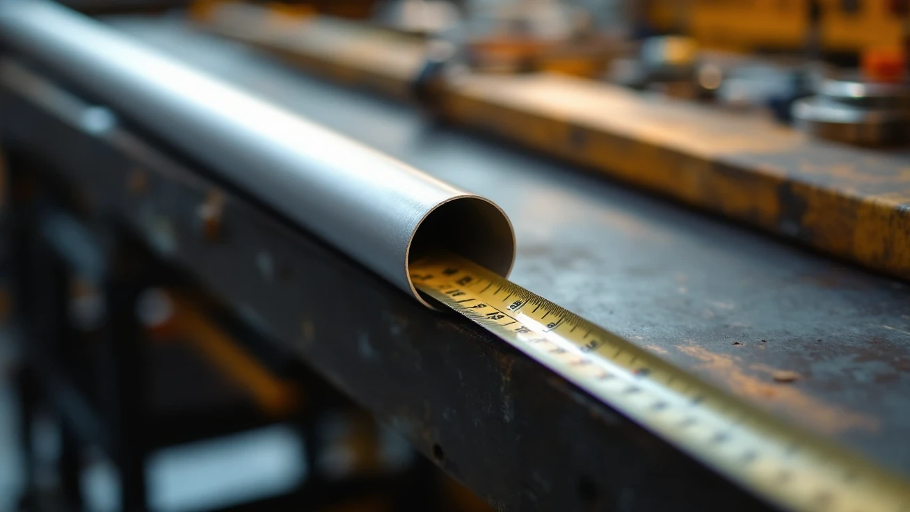 Hollow steel tube and measuring tape on a workshop bench