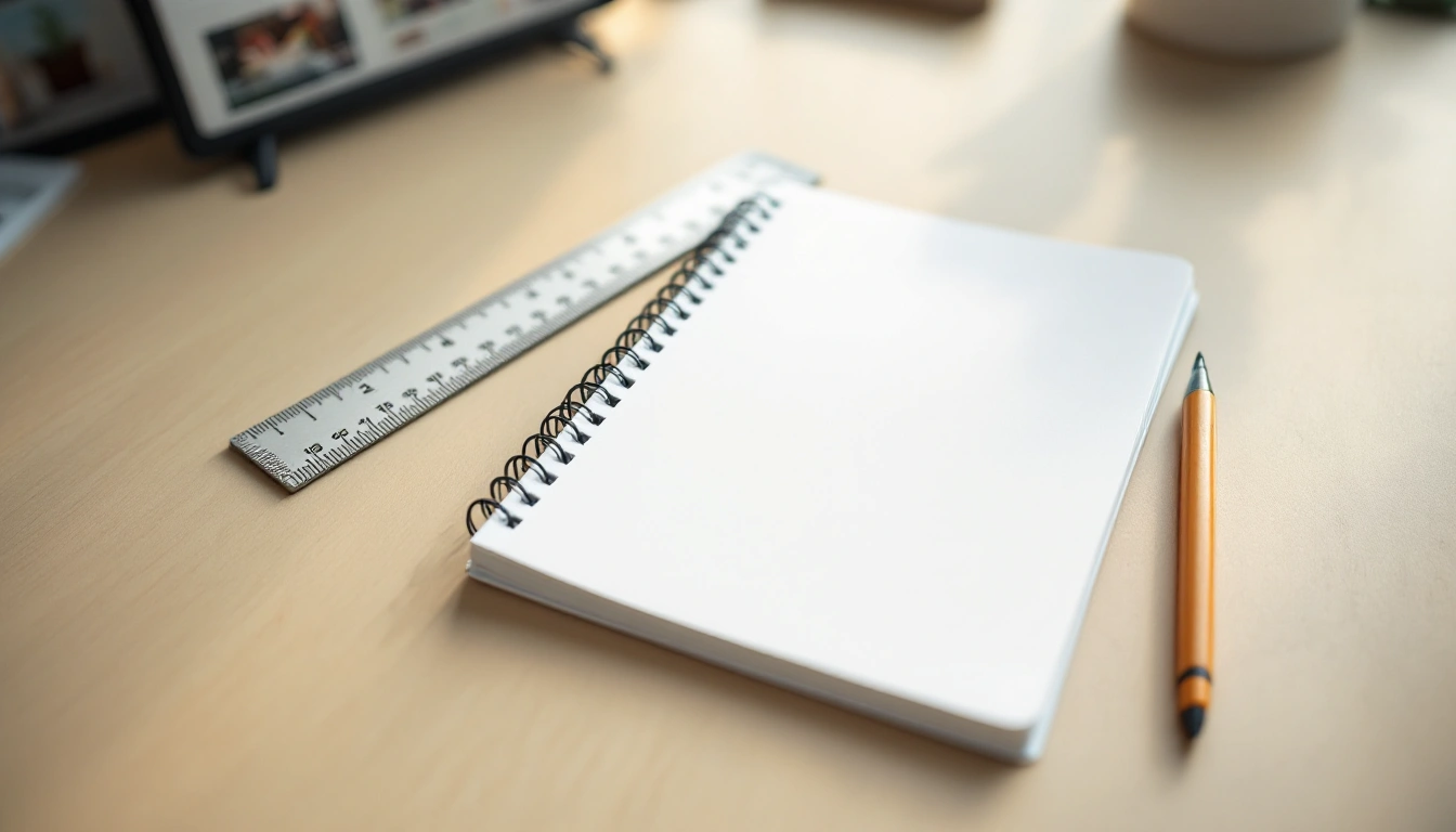 Ruler and blank notebook for recording usage