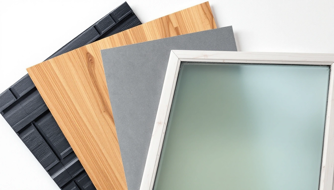 Wood and metal finish samples for comparing door options