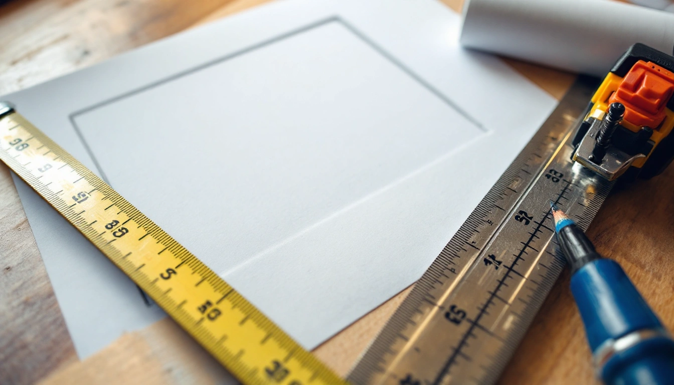 Measuring tools and a planning sketch on a desk