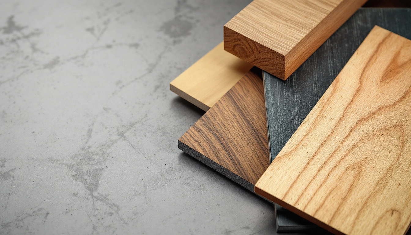 Wood and metal finish samples for comparing door options